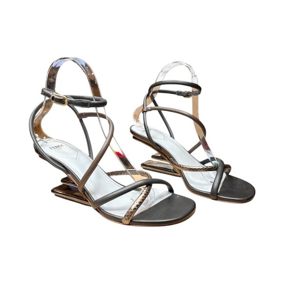 FENDI Fendi First Slide Sandals EU 37 US 7 F Shape Multicolor Wedge Heels Metal - Picture 6 of 15